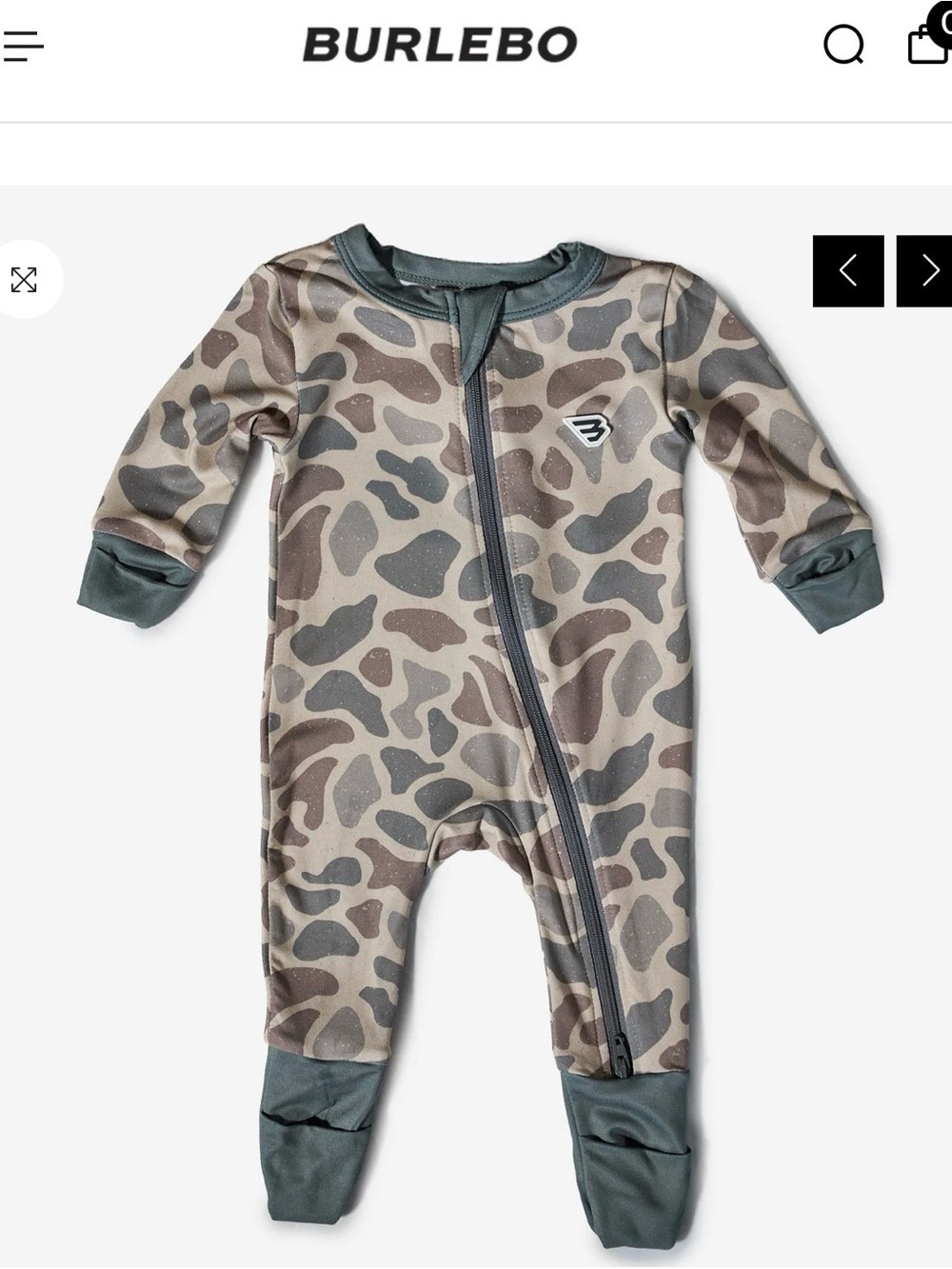 BURLEBO Olive & Taupe Camo Zip Footed One-Piece